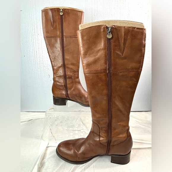 Etienne Aigner 10 Tall Tan Brown Heeled Riding Boots - Picture 3 of 9